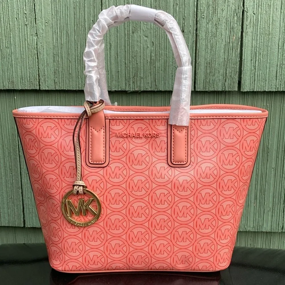 Michael Kors Jodie Small Logo Jacquard Tote Bag With Emblem Charm